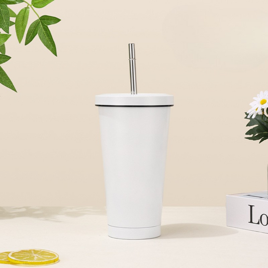 #7318 Stainless Steel Thermo Mug with Straw - Gaia Gifts Co