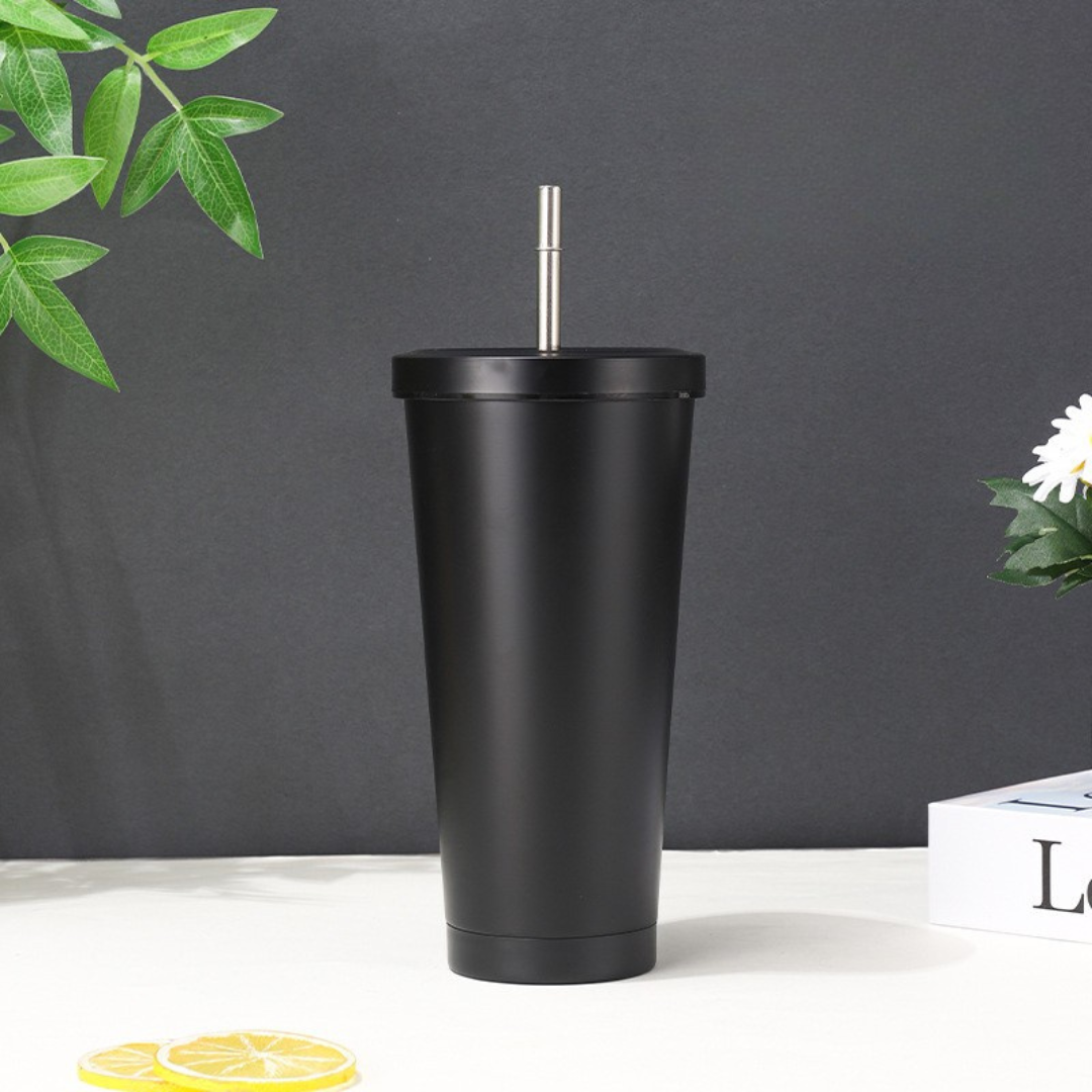 #7318 Stainless Steel Thermo Mug with Straw - Gaia Gifts Co