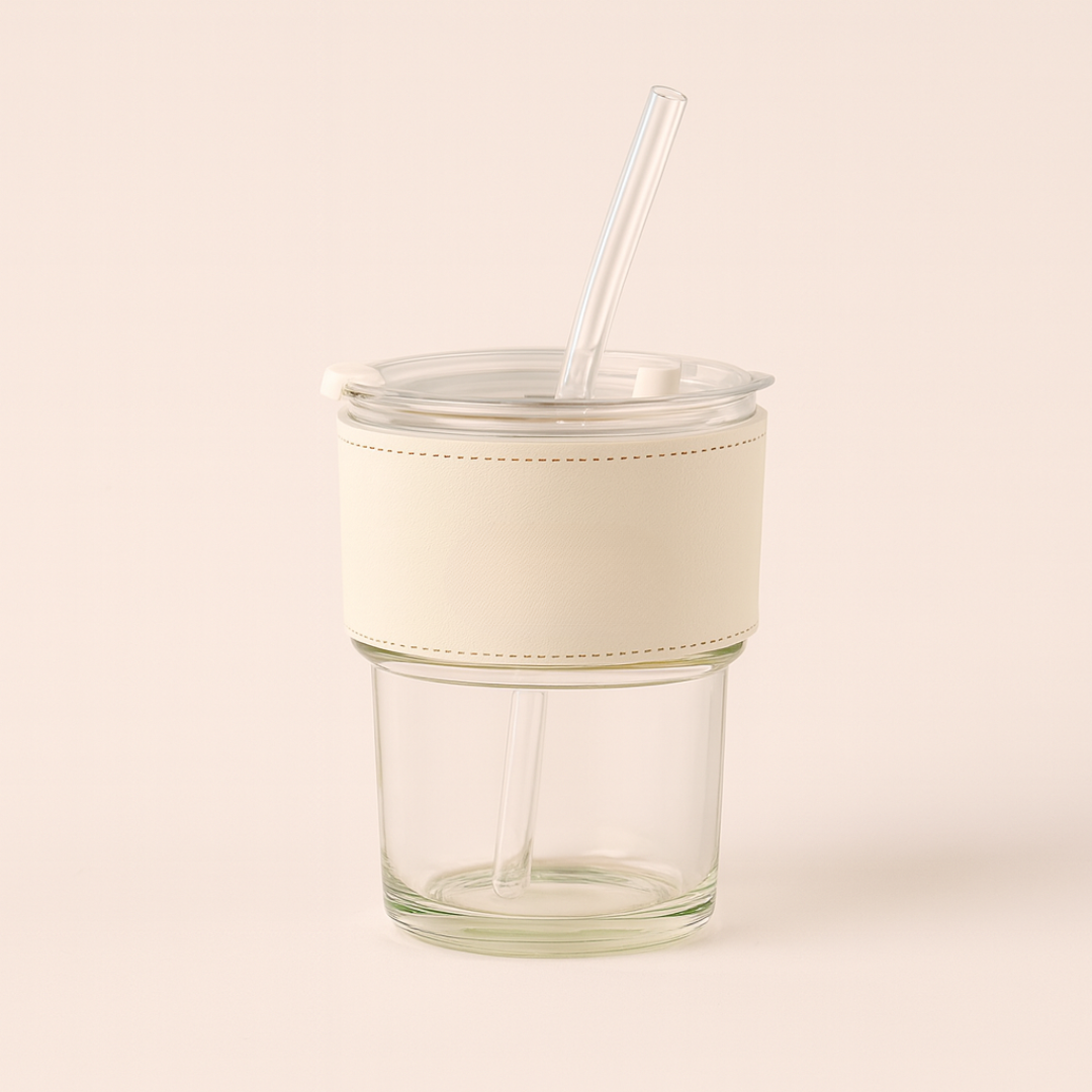 #7305 Glass Mug with Glass Straw