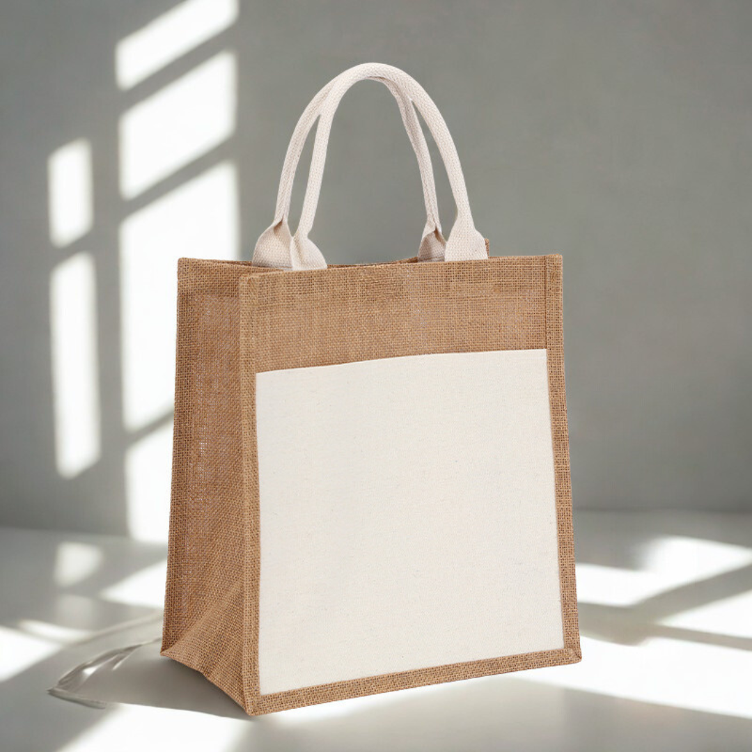 Jute Bag with Canvas Compartment - Gaia Gifts Co