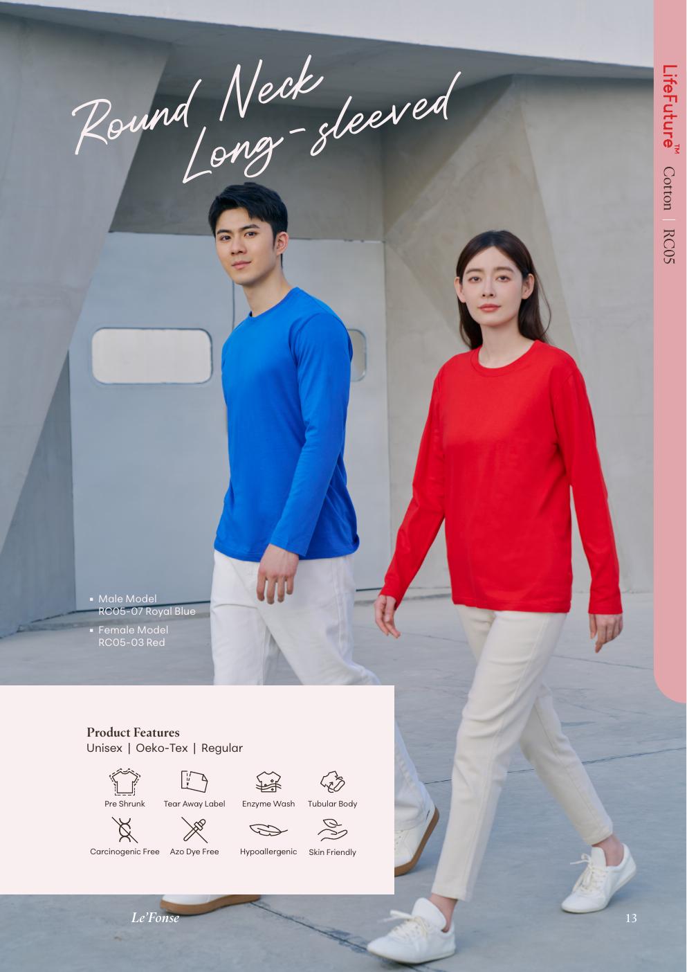 Tubular Round Neck Long Sleeve Tee 160gsm - RC05 - Le'fonse corporate uniform blank Malaysia