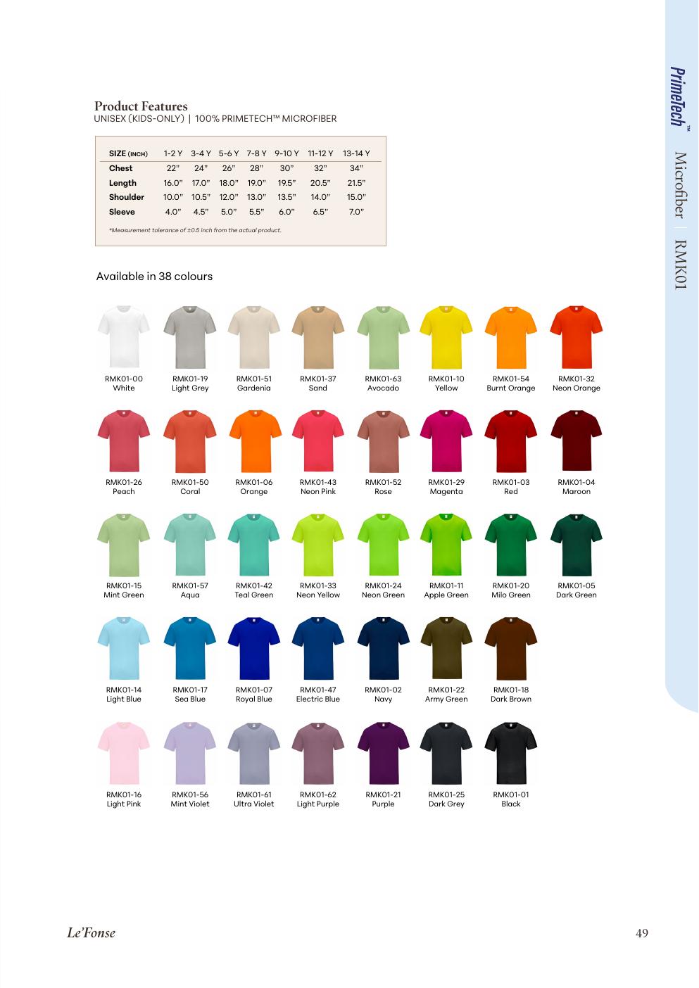Microfiber Quick Dry Kids Roundneck 160gsm - RMK01 - Le'fonse corporate uniform blank Malaysia