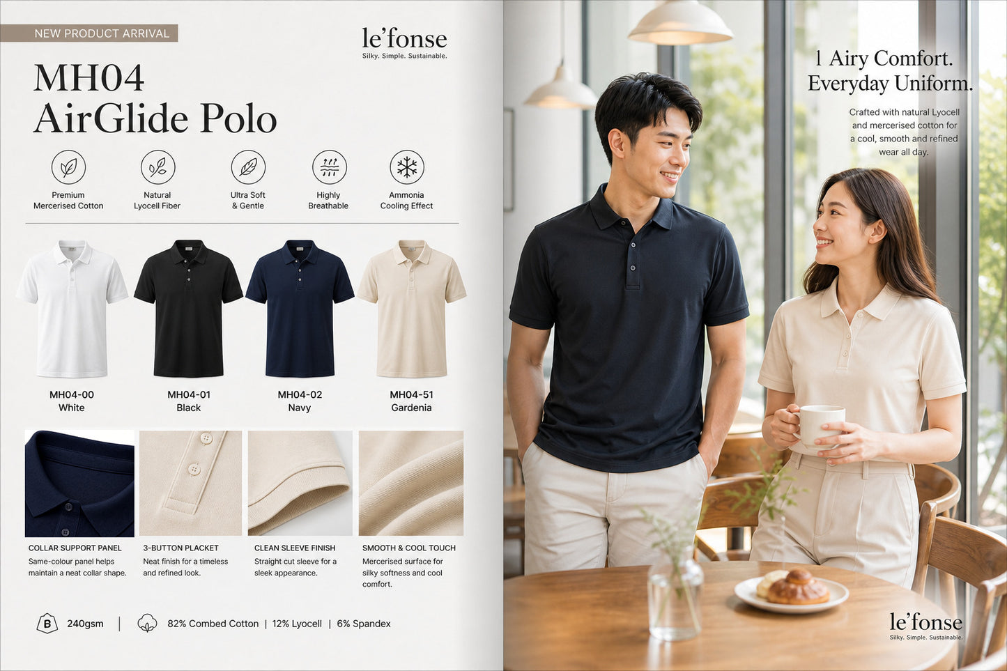 AirGlide Polo 240gsm - MH04 - Le'fonse corporate uniform blank Malaysia