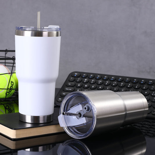 #3021 Stainless Steel with PP Lid & Reusable Metal Straw.