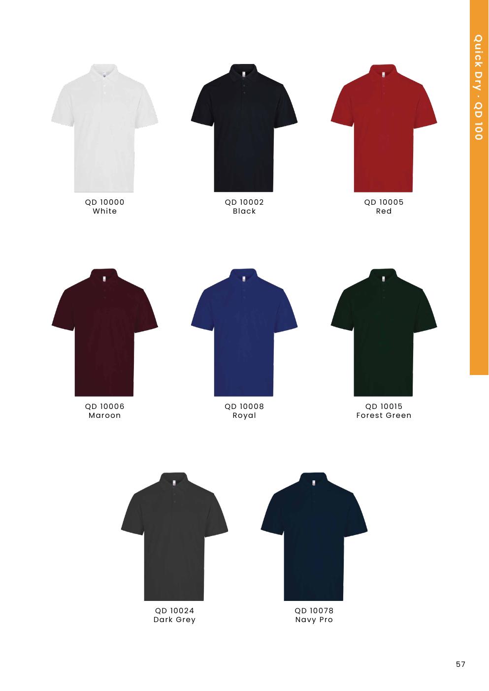 Micro Pique Polo Shirt QD100 size chart and colours
