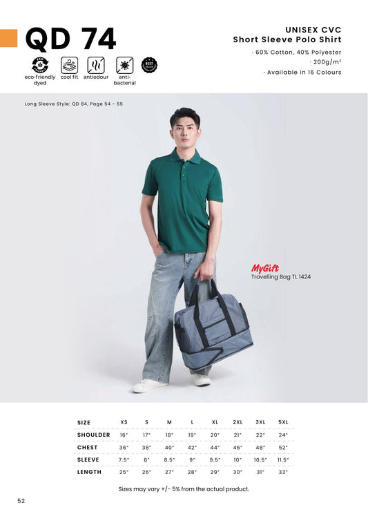 CVC Polo Shirt 200gsm - QD74 - Oren Sport corporate uniform blank Malaysia
