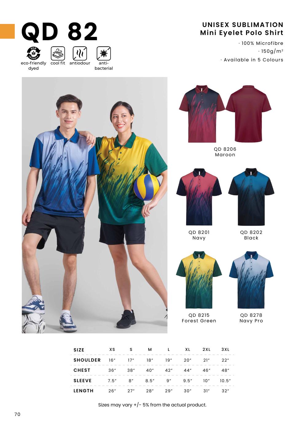Sublimation Mini Eyelet Polo Shirt 150gsm - QD82 - Oren Sport corporate uniform blank Malaysia