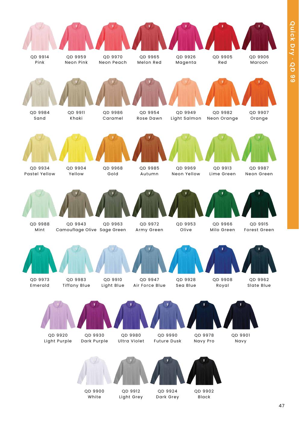 Kids Microfibre Eyelet Long Sleeve Polo Shirt 160gsm - QD99 - Oren Sport corporate uniform blank Malaysia