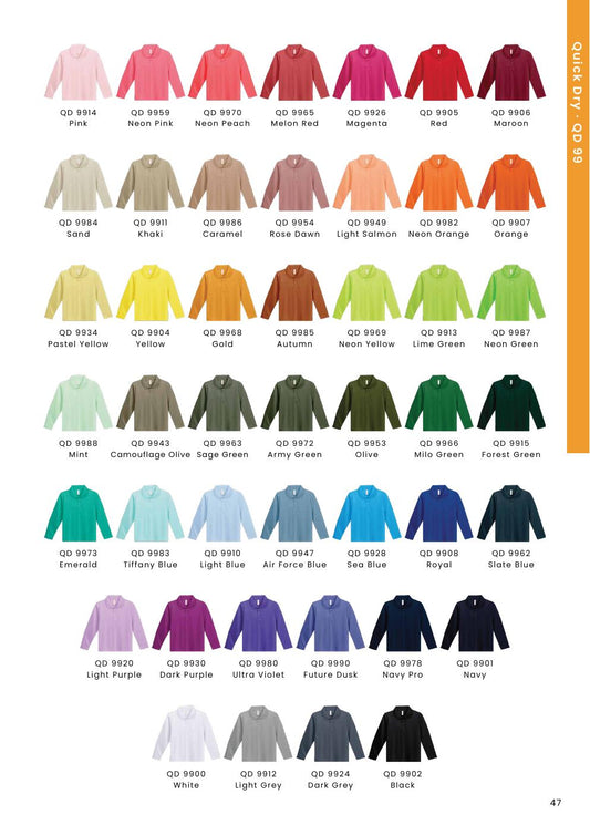 Kids Microfibre Eyelet Long Sleeve Polo Shirt 160gsm - QD99 - Oren Sport corporate uniform blank Malaysia