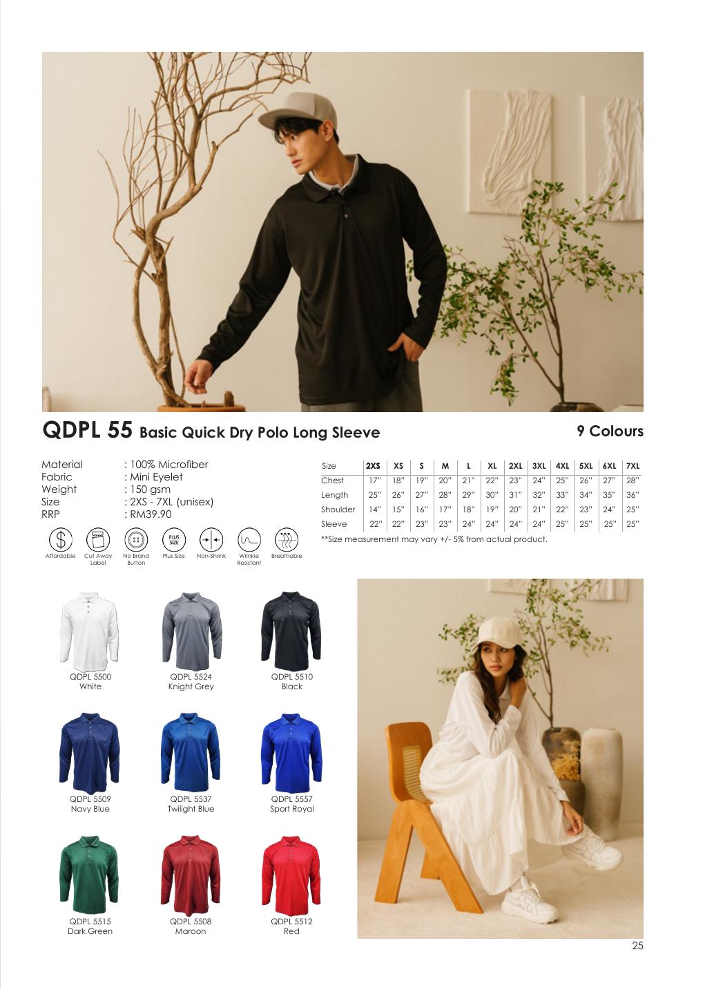 QD Polo Long Sleeve 150gsm - QDPL55