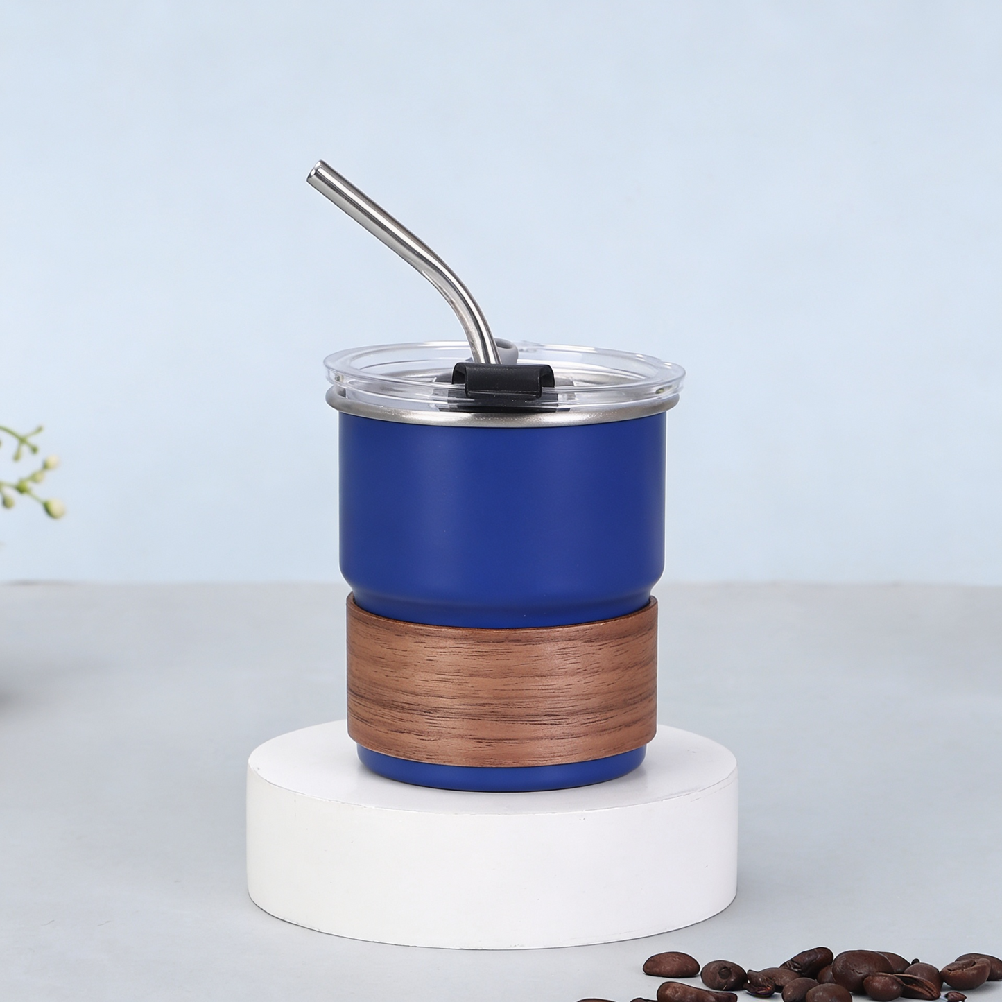 #73813 Thermal Cup with Metal Straw & Wooden Grip. - Gaia Gifts Co