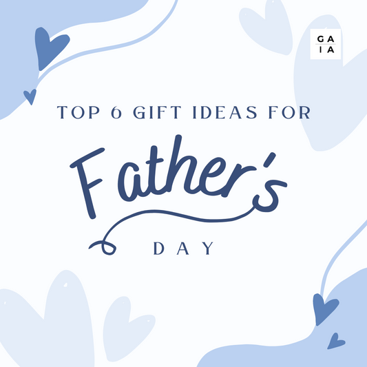 top 6 gift ideas for Father's Day blog photo title over blue heart theme