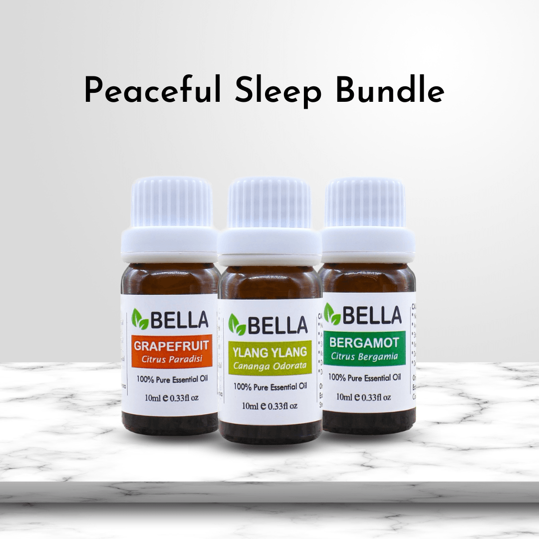 peaceful sleep essential oil bundle with grapefruit, ylang yang, bergamot combination for good sleep improvement and insomnia solution 10ml each