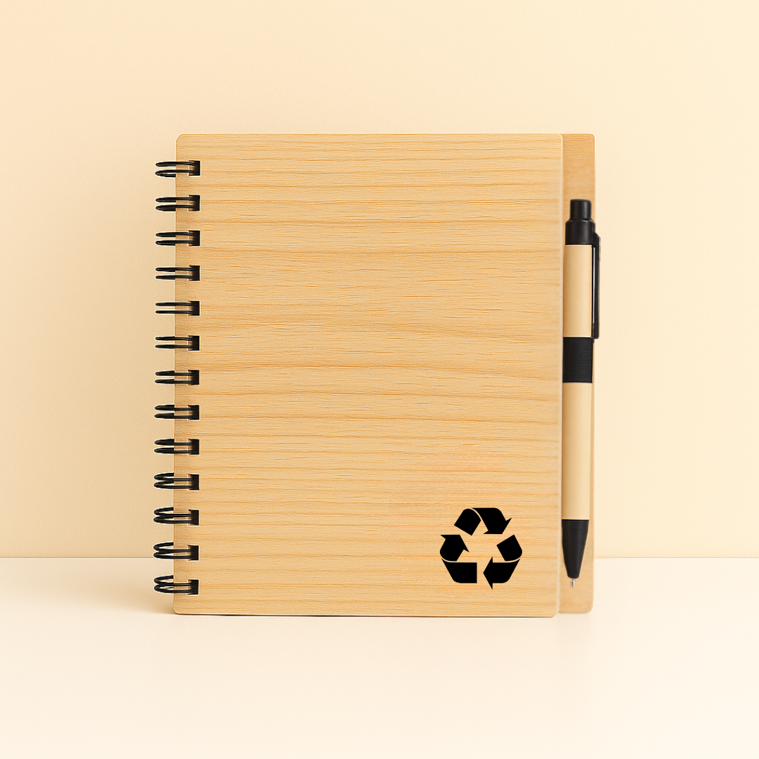 #7575 Wooden Bamboo Hardcover Notebook with Pen - Gaia Gifts Co