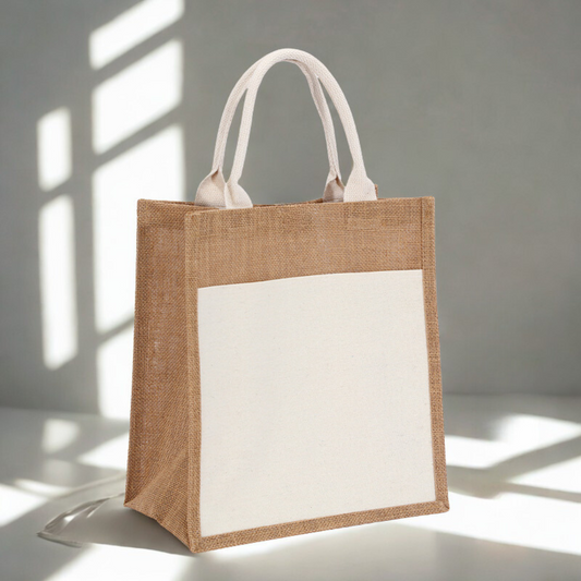 Jute Bag with Canvas Compartment - Gaia Gifts Co