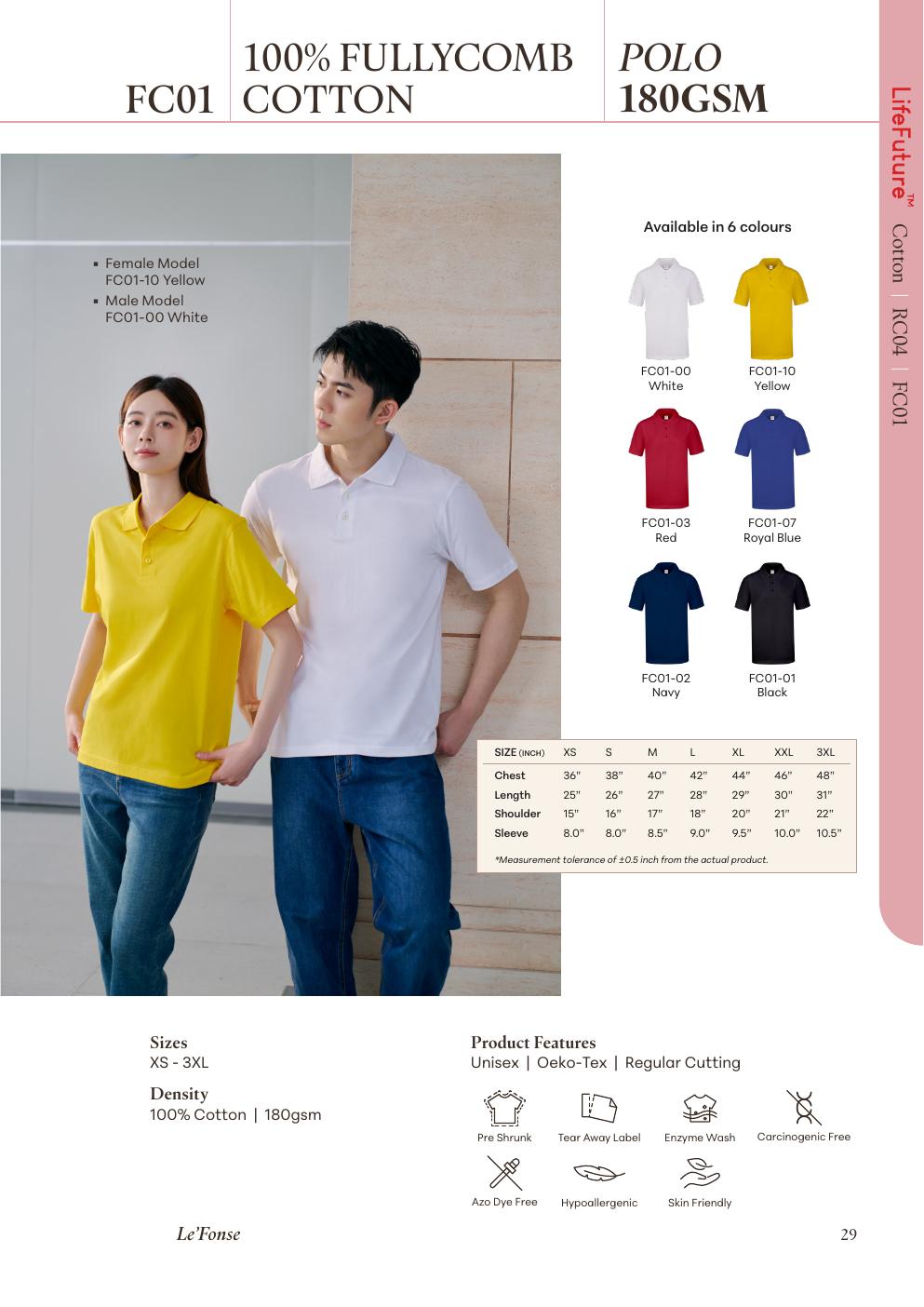 Fullycomb Polo Cotton 180gsm - FC01 - Le'fonse corporate uniform blank Malaysia