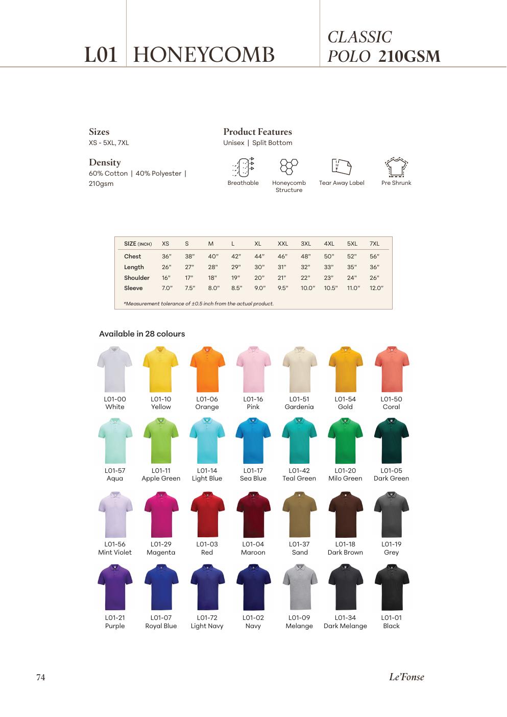 Lacoste CVC Honeycomb Polo 210gsm - L01 - Le'fonse corporate uniform blank Malaysia