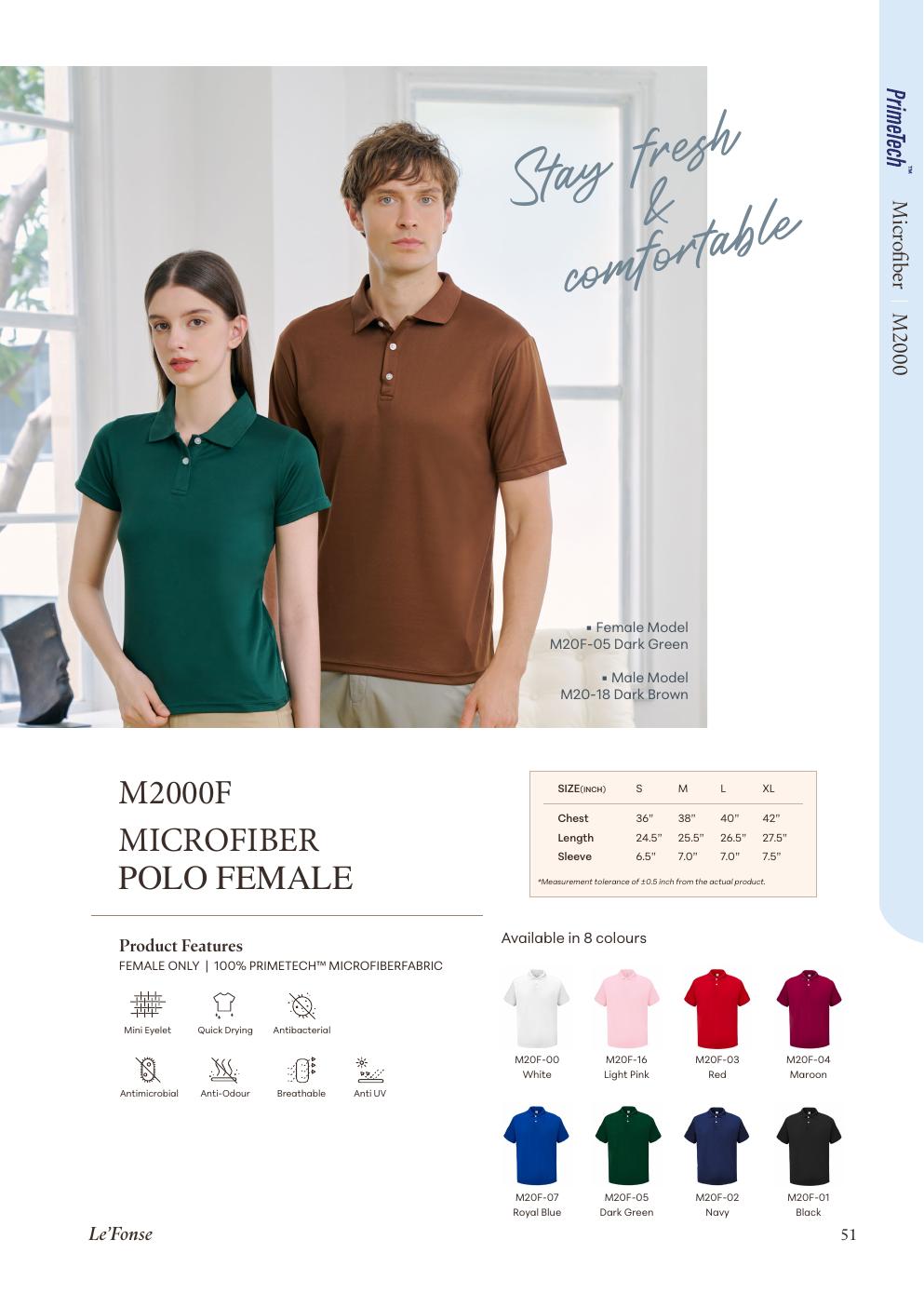 Microfiber Quick Dry Polo Female 160gsm - M2000F - Le'fonse corporate uniform blank Malaysia