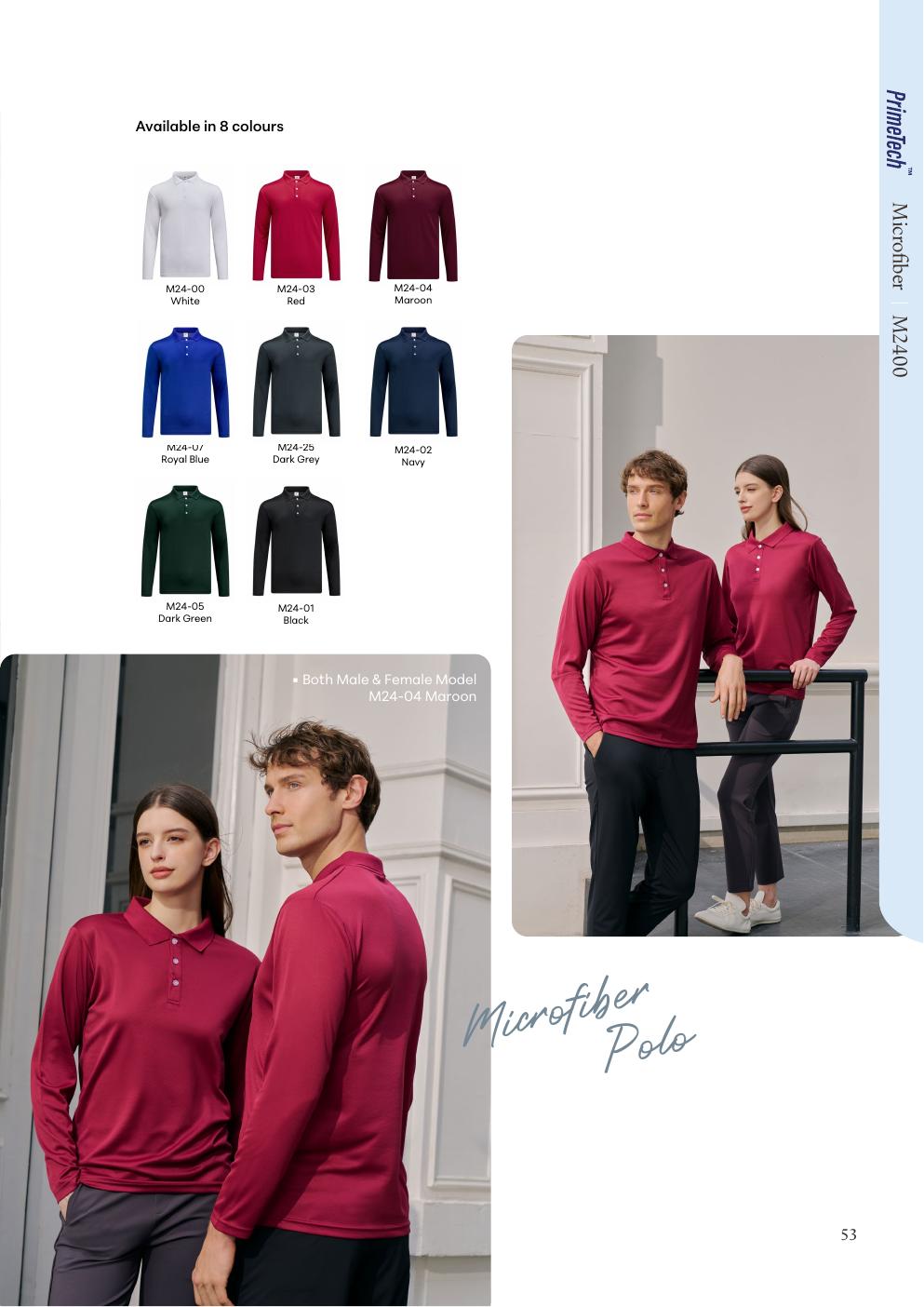 Microfiber Quick Dry Polo Long Sleeve 160gsm - M2400 - Le'fonse corporate uniform blank Malaysia