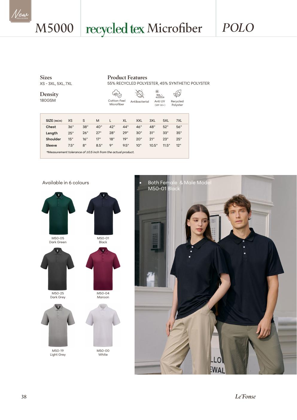 RecycleTex 100% Microfiber Quick Dry Polo 180gsm - M5000 - Le'fonse corporate uniform blank Malaysia