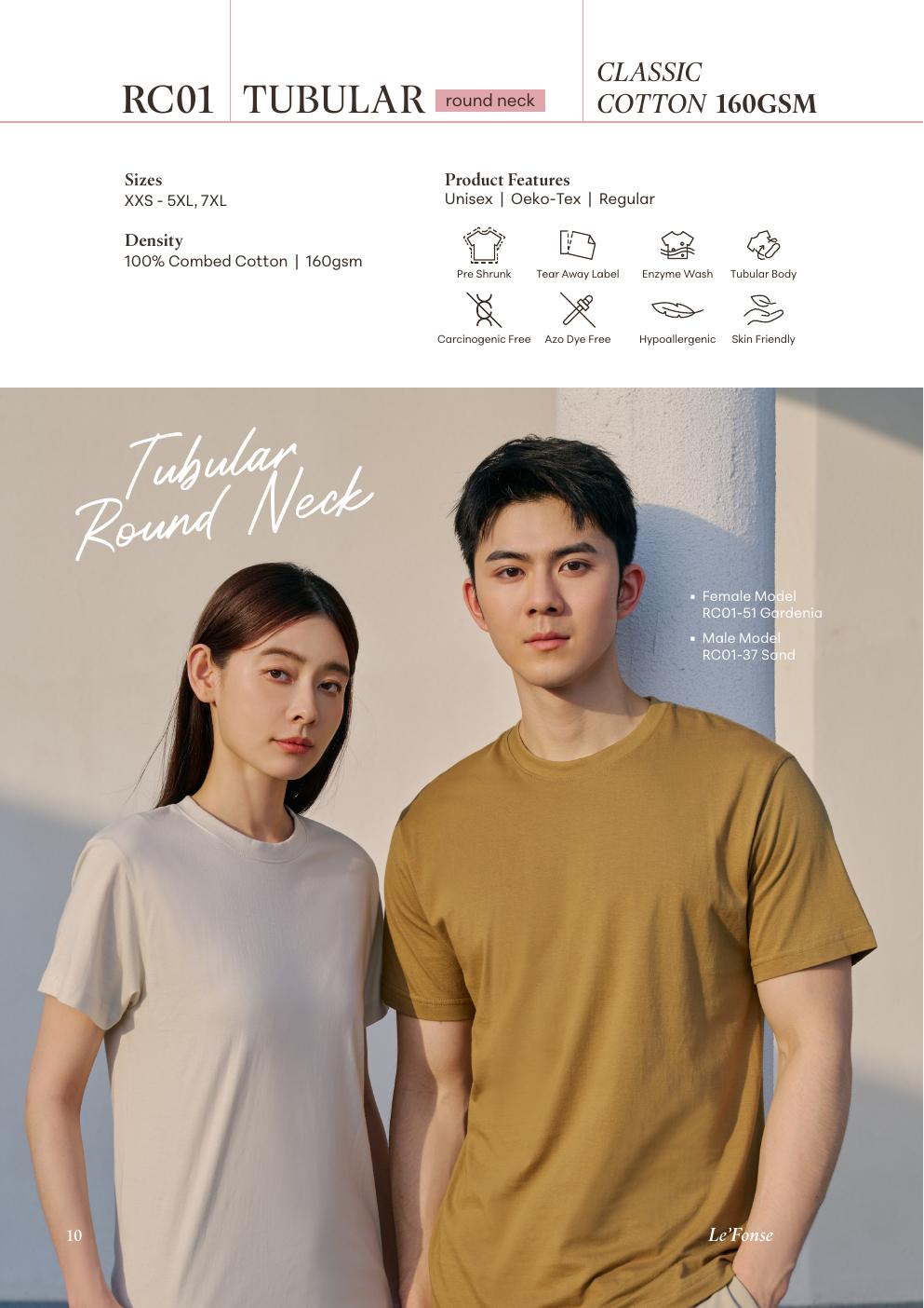 Tubular Round Neck Tee 160gsm - RC01 - Le'fonse corporate uniform blank Malaysia