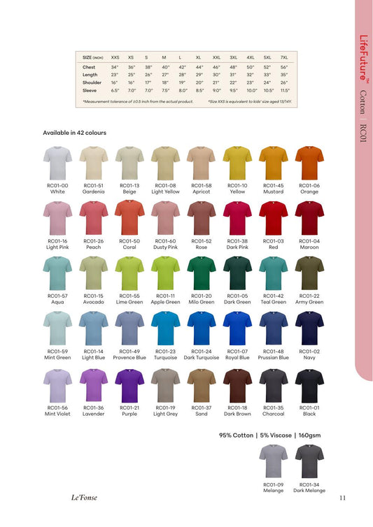 Tubular Round Neck Tee 160gsm - RC01 - Le'fonse corporate uniform blank Malaysia