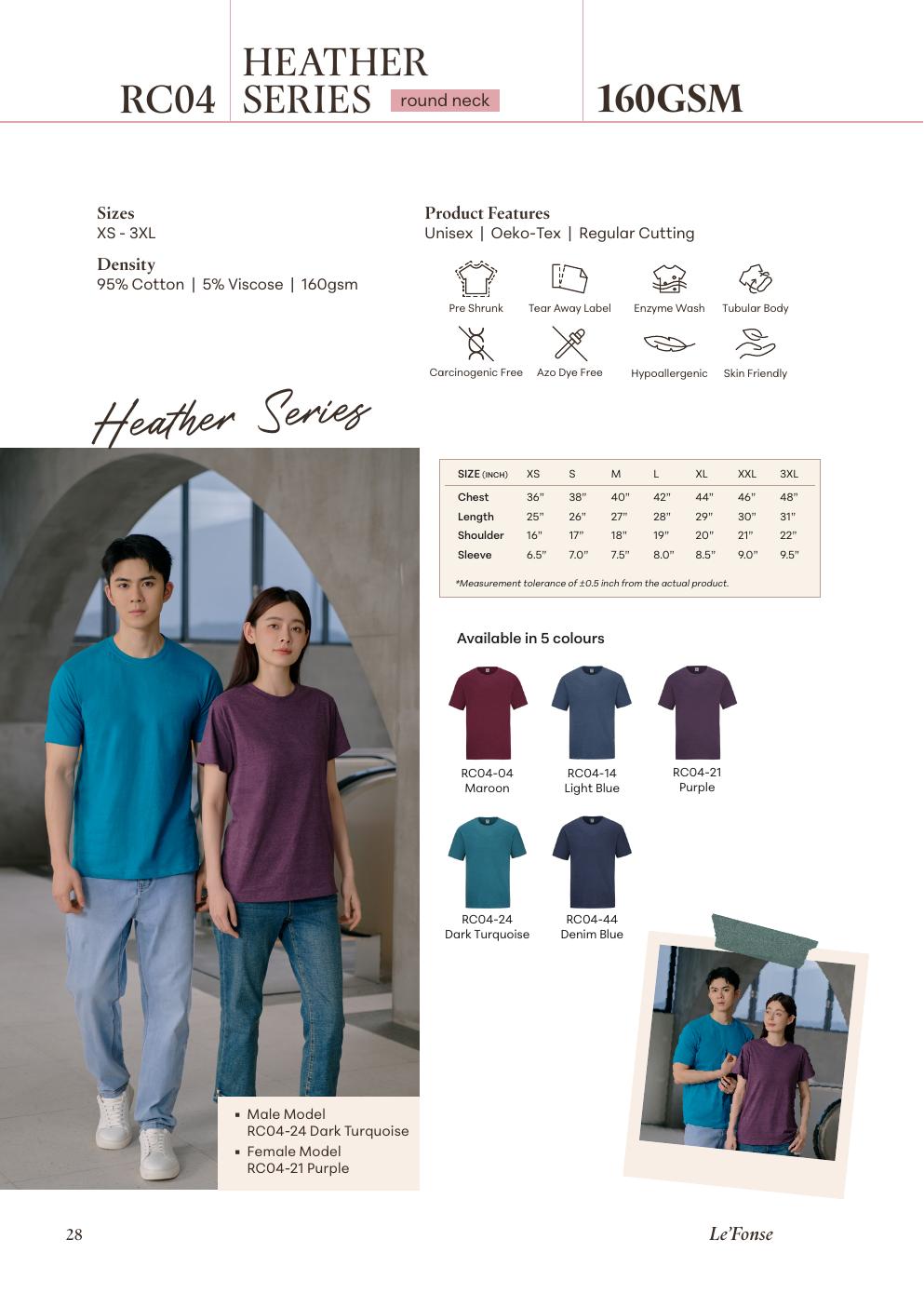 Heather Series Round Neck Tee 160gsm - RC04 - Le'fonse corporate uniform blank Malaysia