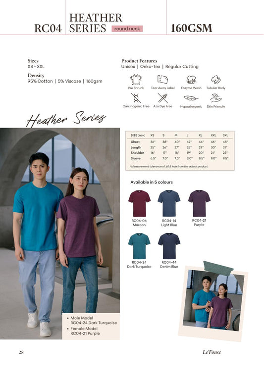 Heather Series Round Neck Tee 160gsm - RC04 - Le'fonse corporate uniform blank Malaysia
