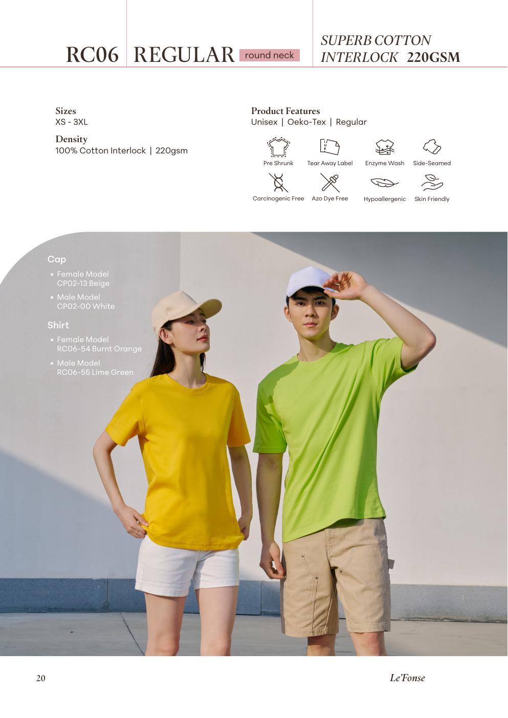 Side-Seam Roundneck Cotton Interlock 220gsm - RC06 - Le'fonse corporate uniform blank Malaysia