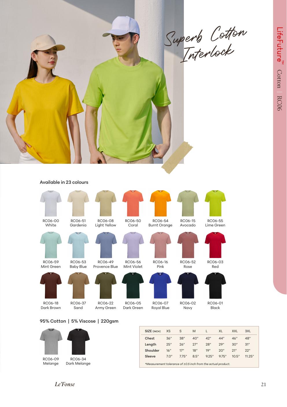 Side-Seam Roundneck Cotton Interlock 220gsm - RC06 - Le'fonse corporate uniform blank Malaysia