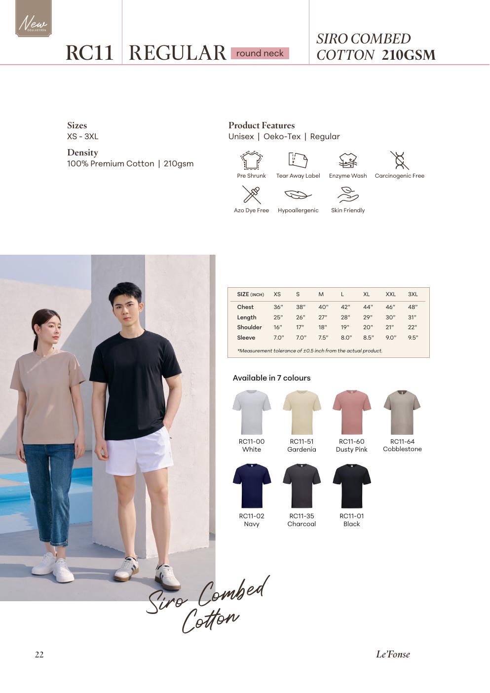 Side-Seam Roundneck Cotton Siro 210gsm - RC11 - Le'fonse corporate uniform blank Malaysia