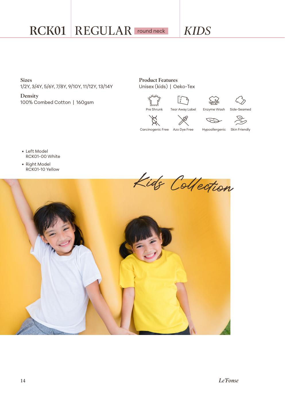 Kids Roundneck Cotton 160gsm - RCK01 - Le'fonse corporate uniform blank Malaysia