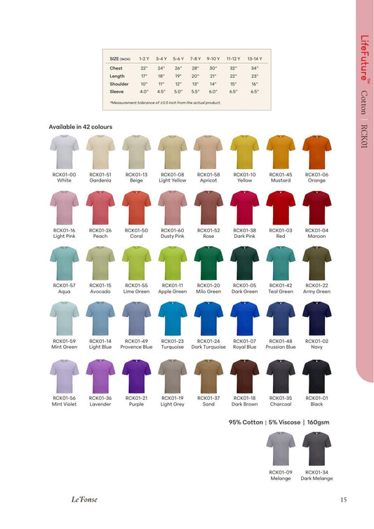 Kids Roundneck Cotton 160gsm - RCK01 - Le'fonse corporate uniform blank Malaysia