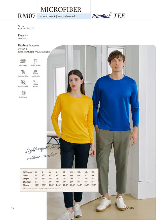 Microfiber Quick Dry Roundneck Long Sleeve 160gsm - RM07 - Le'fonse corporate uniform blank Malaysia