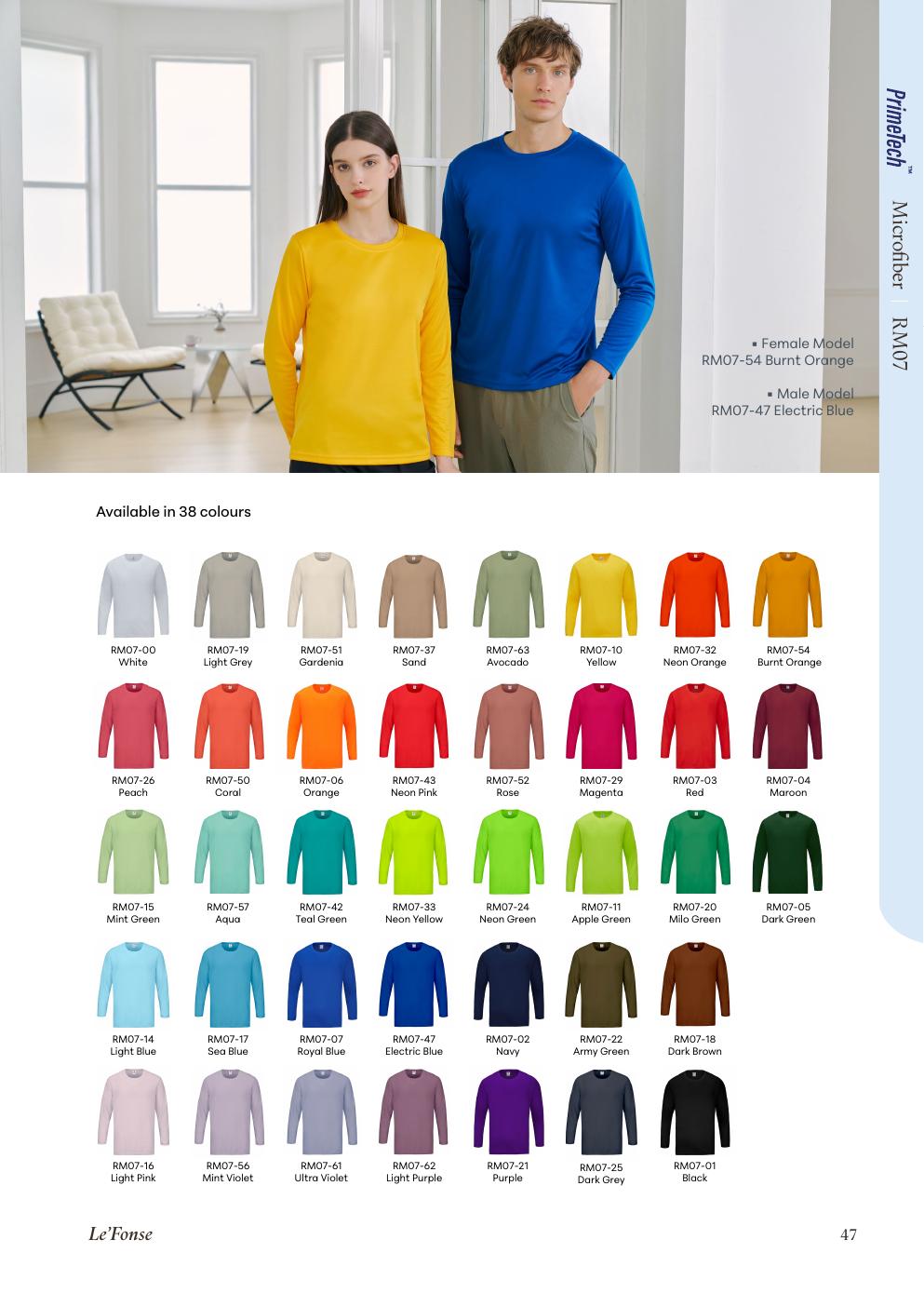 Microfiber Quick Dry Roundneck Long Sleeve 160gsm - RM07 - Le'fonse corporate uniform blank Malaysia