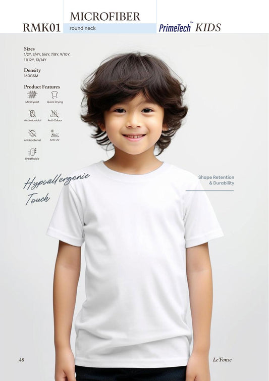 Microfiber Quick Dry Kids Roundneck 160gsm - RMK01 - Le'fonse corporate uniform blank Malaysia