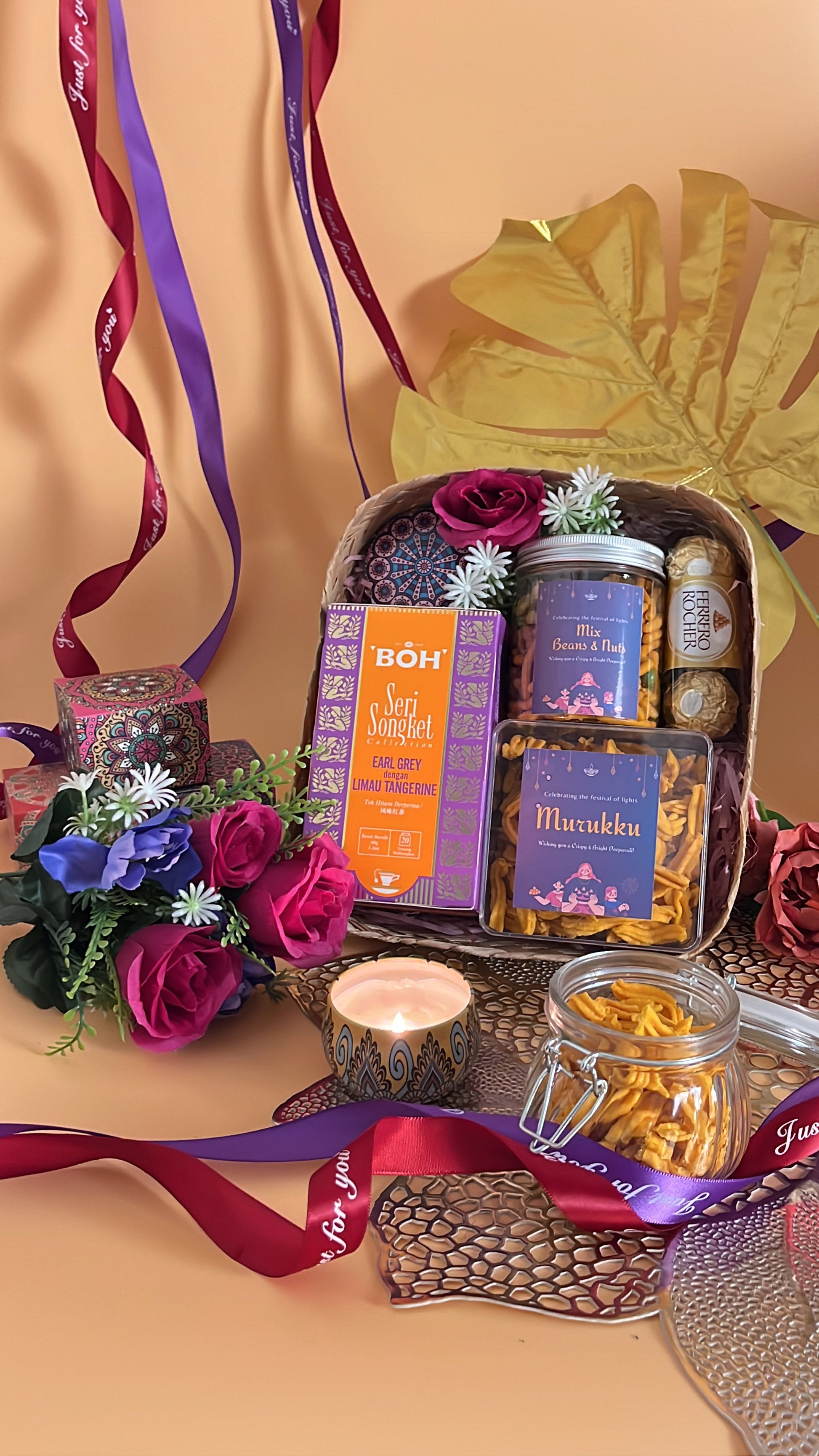 Anbu Diwali Gift Set Deepavali Aesthetic Rattan Gift Box and Snacks