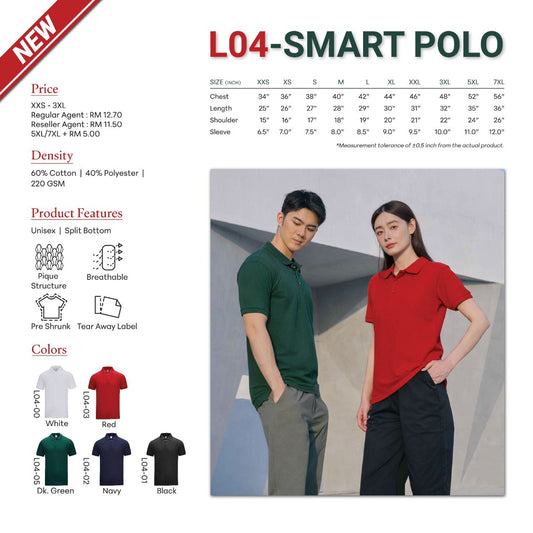 Smart Polo 220gsm - L04 - Le'fonse corporate uniform blank Malaysia