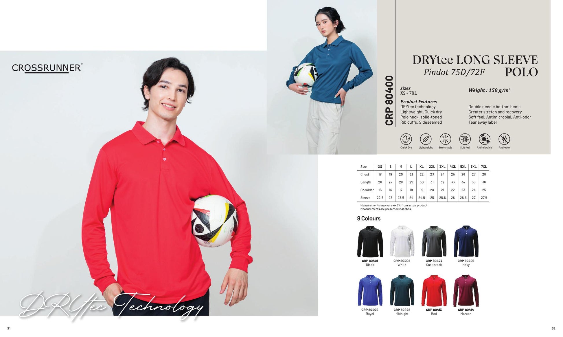 DRYtec Long Sleeve Polo 150gsm - CRP80400