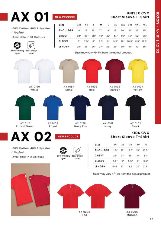 Kids CVC Cotton Round Neck T-Shirt 170gsm - AX02 - Oren Sport corporate uniform blank Malaysia