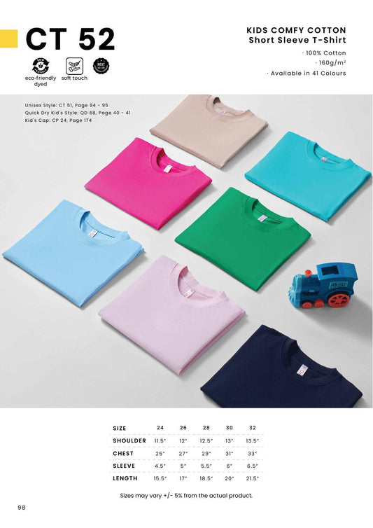 Kids Comfy Cotton Round Neck T-Shirt 160gsm - CT52 - Oren Sport corporate uniform blank Malaysia