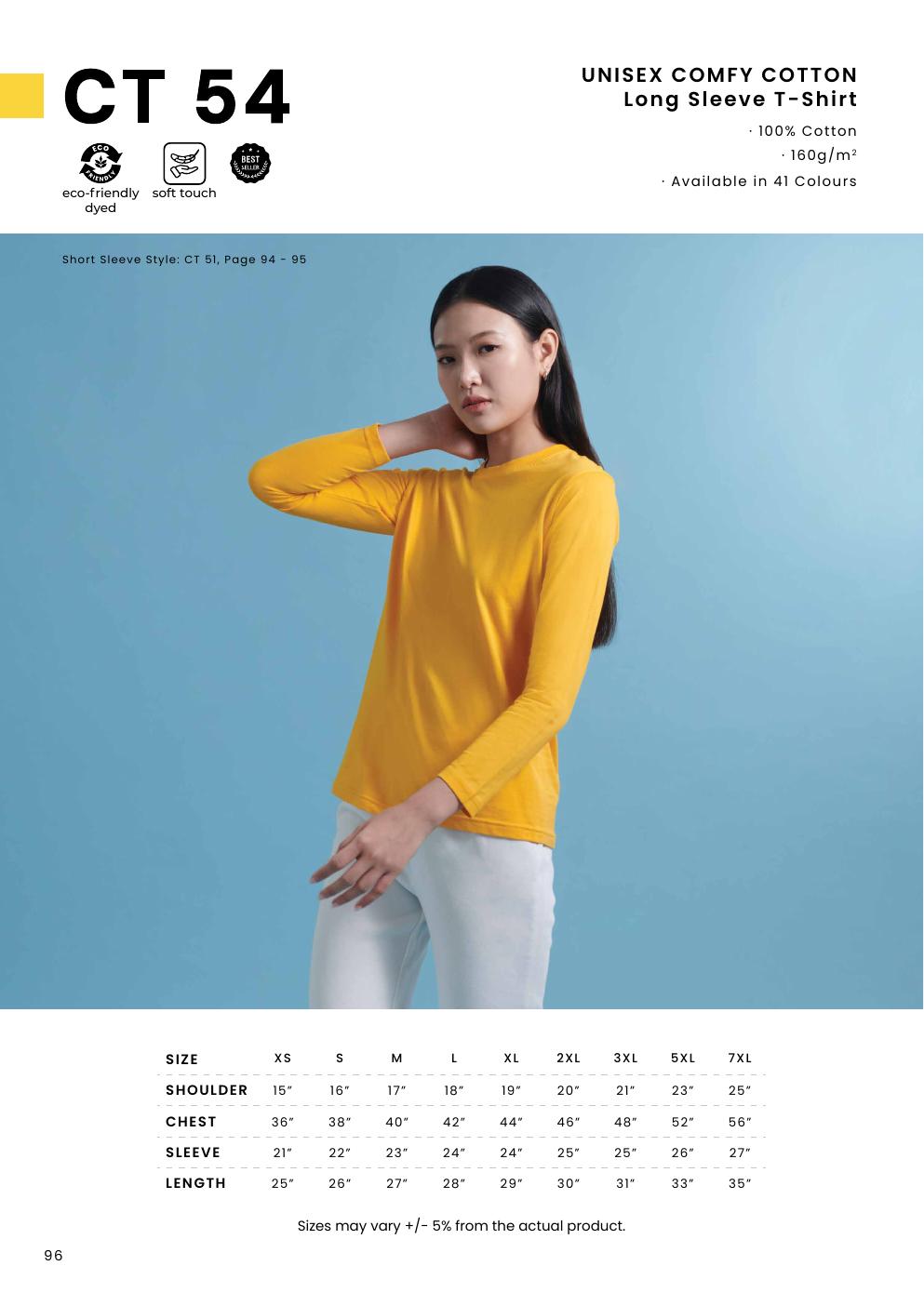 Comfy Cotton Round Neck Long Sleeve T-Shirt 160gsm - CT54 - Oren Sport corporate uniform blank Malaysia