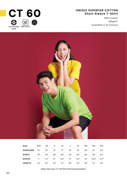 Superior Cotton Round Neck T-Shirt 180gsm - CT6000 - Oren Sport corporate uniform blank Malaysia