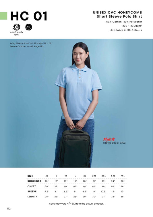 CVC Honeycomb Polo Shirt 220-230gsm - HC01 - Oren Sport corporate uniform blank Malaysia