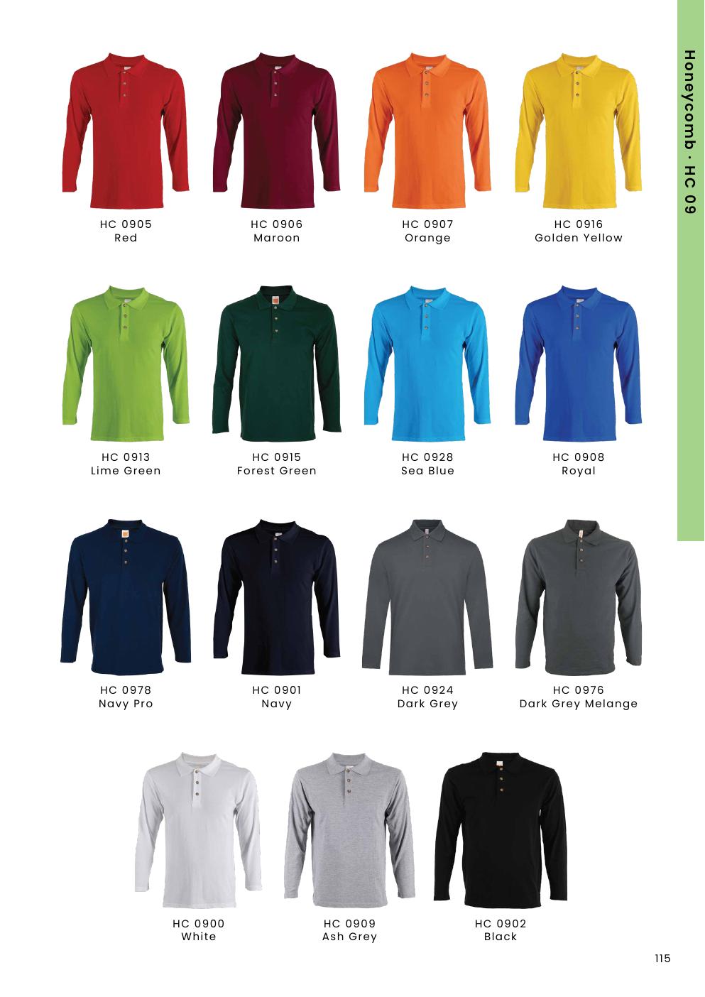 CVC Honeycomb Long Sleeve Polo Shirt 220-230gsm - HC09 - Oren Sport corporate uniform blank Malaysia