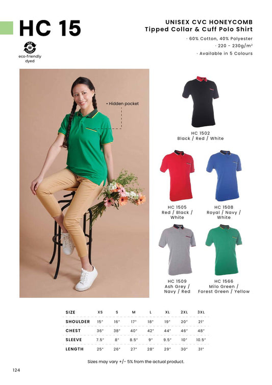 CVC Honeycomb Tipped Collar & Cuff Polo Shirt 220-230gsm - HC15 - Oren Sport corporate uniform blank Malaysia