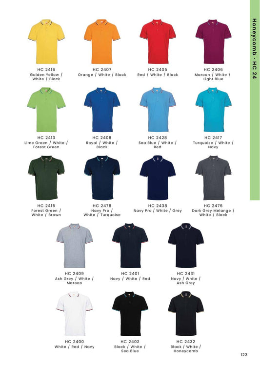CVC Honeycomb Tipped Collar & Cuff Polo Shirt 220-230gsm - HC24 - Oren Sport corporate uniform blank Malaysia
