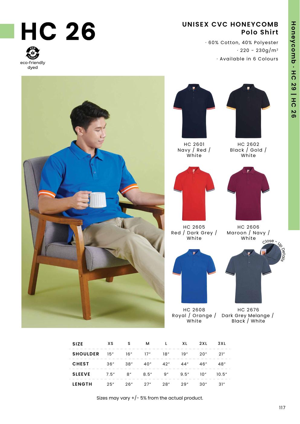 CVC Honeycomb Polo Shirt 220-230gsm - HC26 - Oren Sport corporate uniform blank Malaysia