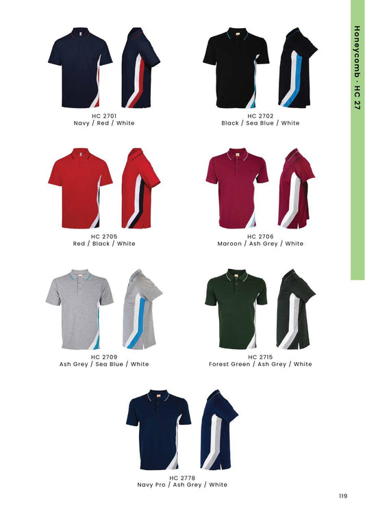 CVC Honeycomb Cut & Sew Polo Shirt 220-230gsm - HC27 - Oren Sport corporate uniform blank Malaysia