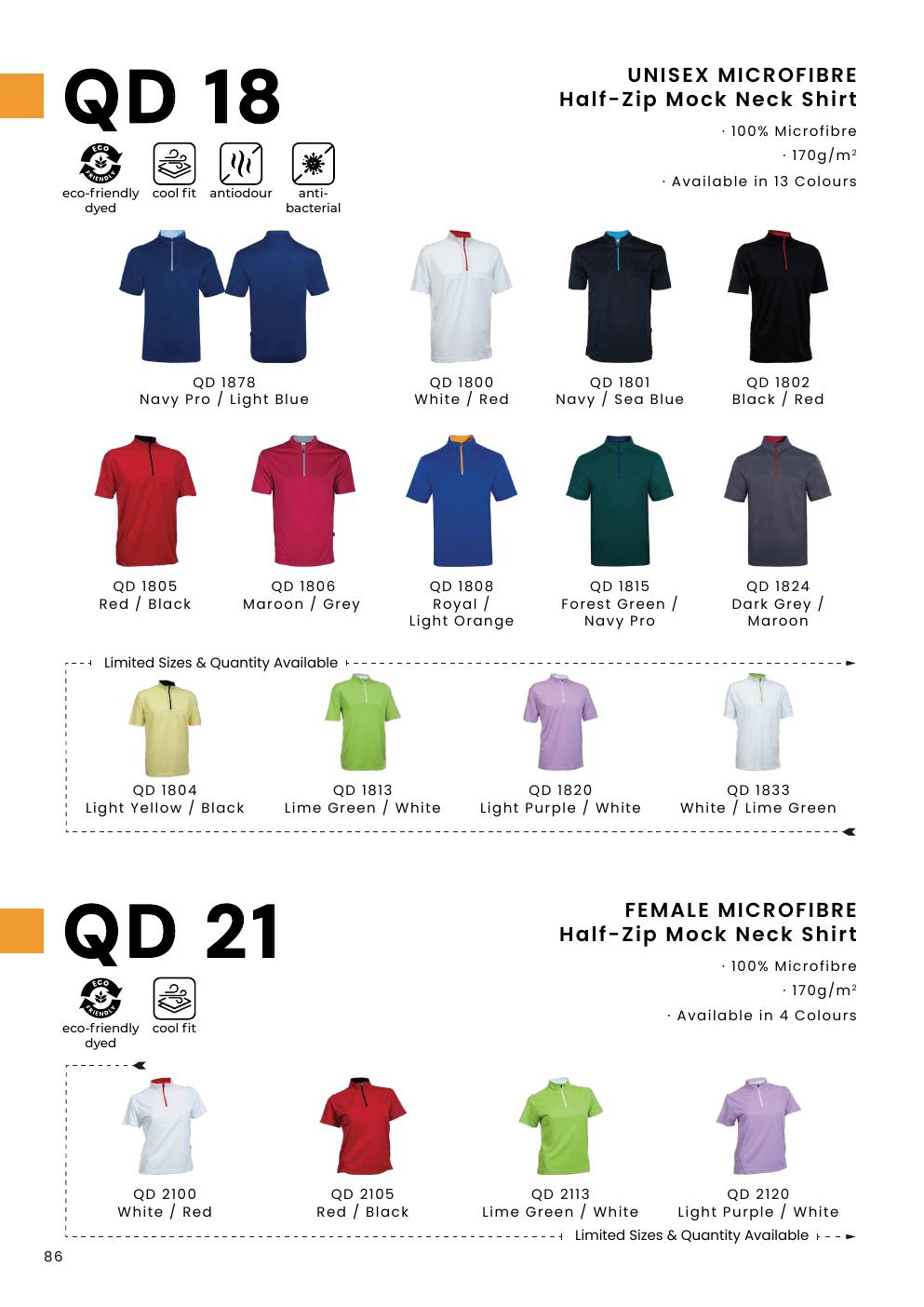 Microfibre Half-Zip Mock Neck T-Shirt 170gsm - QD18 - Oren Sport corporate uniform blank Malaysia
